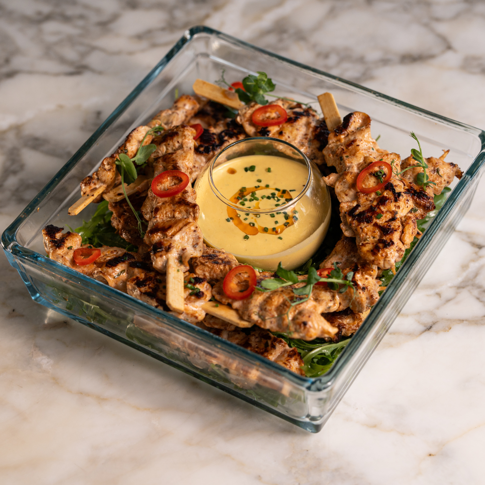 Chicken Skewers with Roasted Pepper Dip
